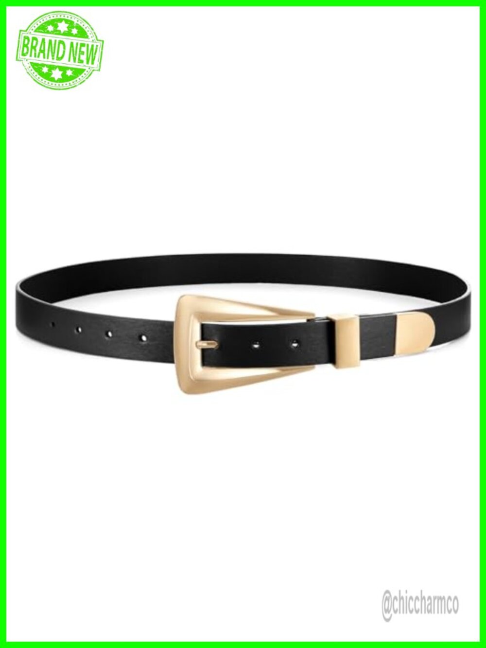 Women's Leather Belt with Gold Buckle Western Waist Dress Belt